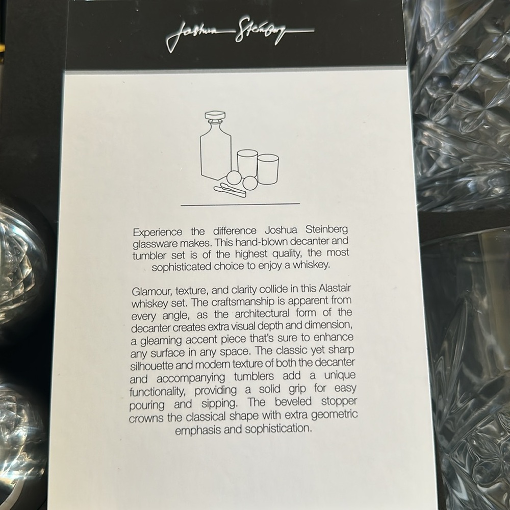Joshua Steinberg Alastair whisky crystal decanter and glasses box set - Picture 4 of 5